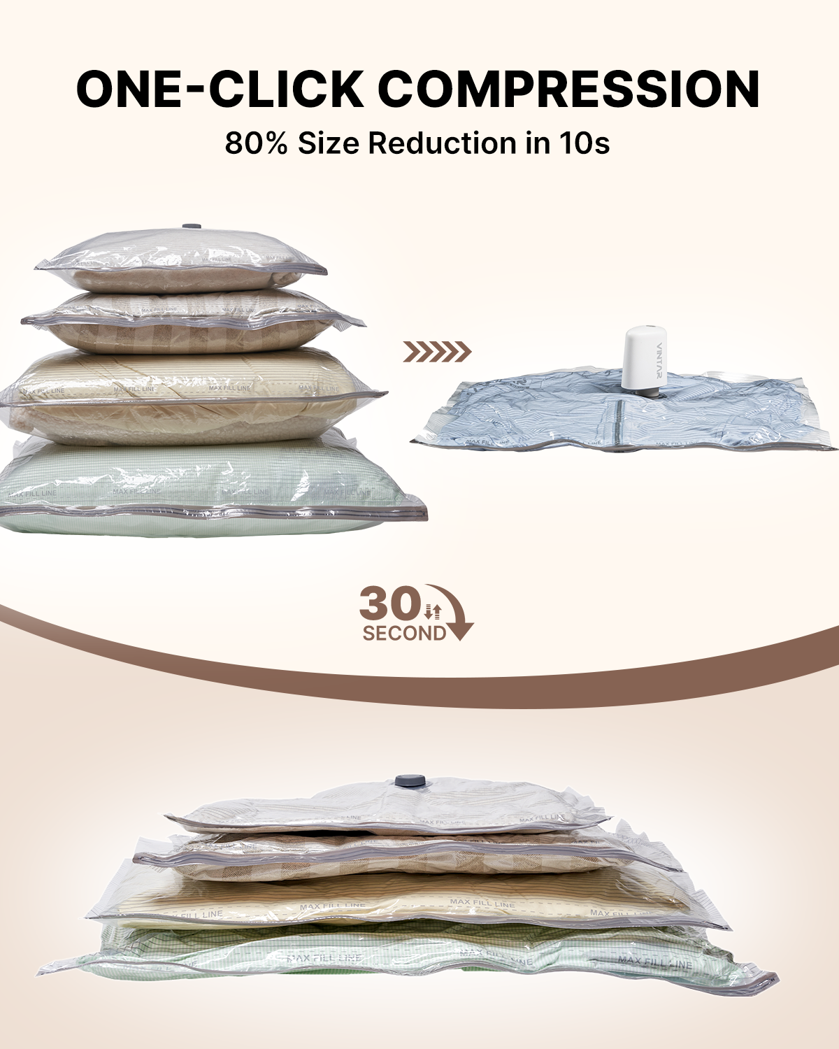 Vacuum Seal Bags for Clothing Travel with Rechargeable Cordless Pump, VINTAR 20 Pack Space Saver Vacuum Storage Bags(5J+5L+5M+5S), Compression Packing Bags for Luggage and Suitcase