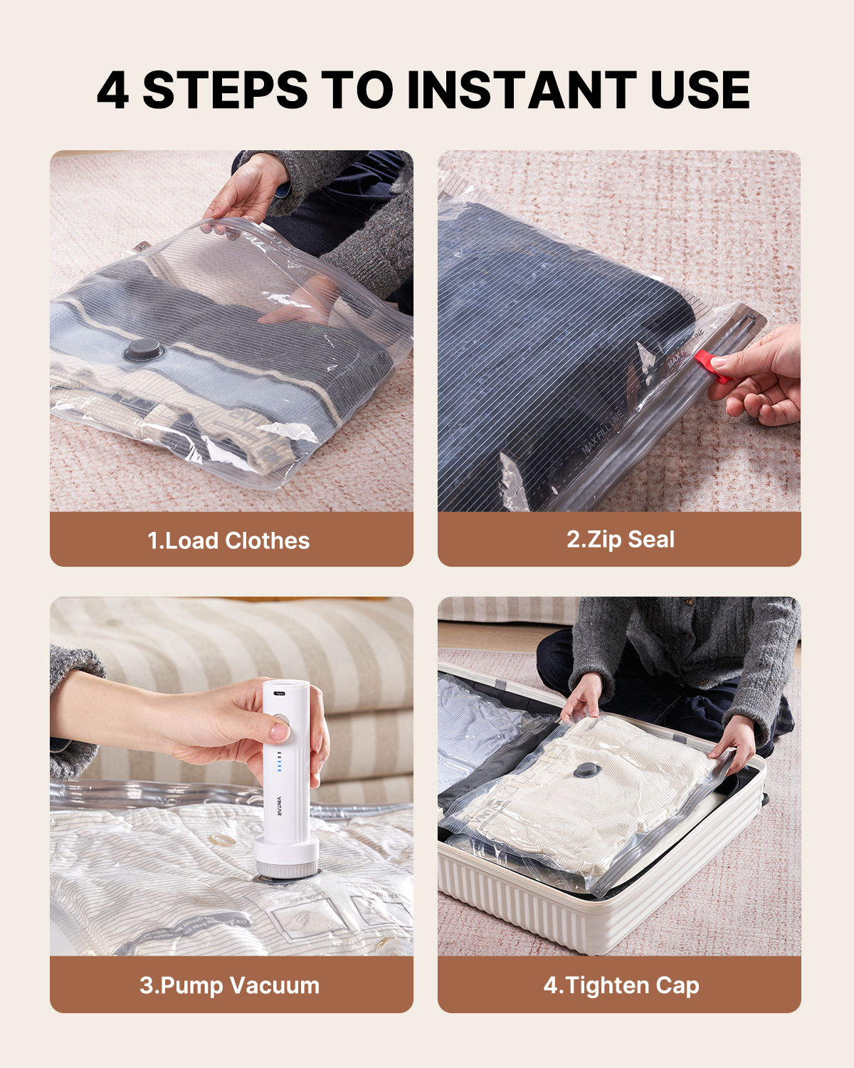 Vacuum Seal Bags for Clothing Travel, VINTAR 12 Pack Vacuum Storage Bags with Rechargeable Wireless Pump, Space Saver Bags(3 Jumbo+3 Large+3 Medium+3 Small) for Travel Luggage, Suitcase Storage