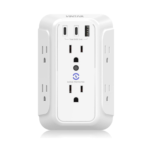 Surge Protector Outlet Extender, VINTAR 6 Outlet Splitter with 3 USB Charging Ports (2 USB C Ports), 900J Multi Plug Outlet Power Strip, 3-Sided USB Wall Charger for Home Office Dorm Room Essentials