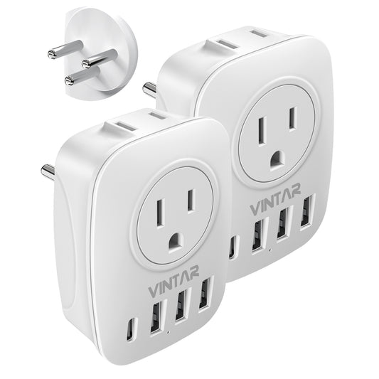 [2-Pack] Israel Power Adapter, VINTAR Israel Plug Adapter with 1 USB C,3 USB Ports and 2 American Outlets,6 in 1 Type H Travel Adapter for US to Israel, Palestine, Jerusalem