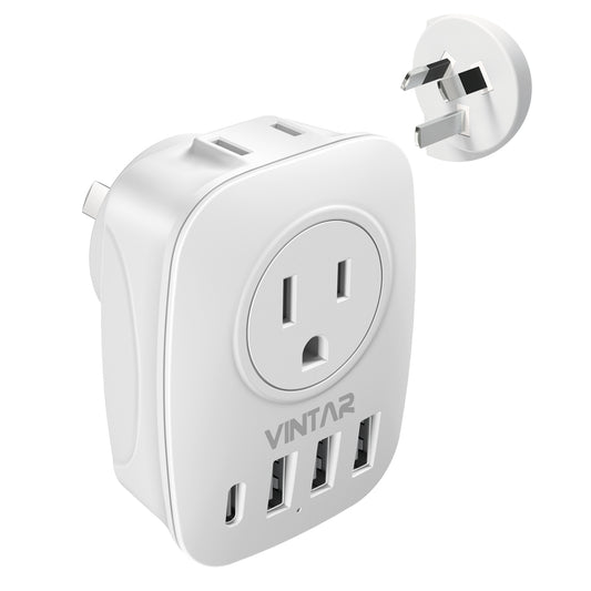 Australia New Zealand Power Plug Adapter, VINTAR Australia Travel Adapter with 1 USB C,3 USB Ports and 2 American Outlets, 6 in 1 Type I Plug Adapter for US to Australia, China, Argentina