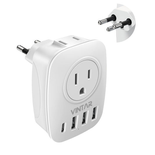 Switzerland Plug Adapter,VINTAR Type J Adapter Switzerland with 1 USB C,3 USB Ports and 2 American Outlets, 6 in 1 Swiss Power Adapter for US to Switzerland, Liechtenstein, Rwanda