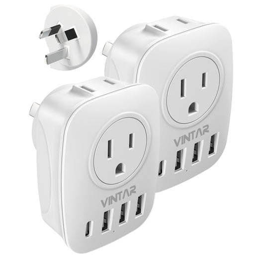 [2-Pack] Australia New Zealand Power Plug Adapter, VINTAR Australia Travel Adapter with 1 USB C,3 USB Ports and 2 American Outlets, 6 in 1 Type I Plug Adapter for US to Australia, China, Argentina