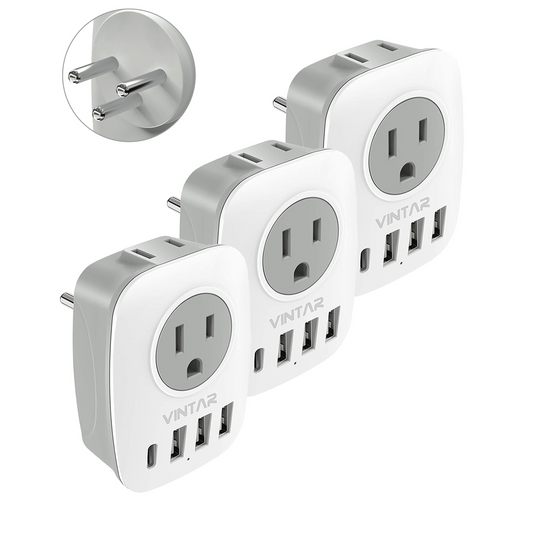 [3-Pack] Israel Power Adapter, VINTAR Israel Plug Adapter with 1 USB C,3 USB Ports and 2 American Outlets,6 in 1 Type H Travel Adapter for US to Israel, Jerusalem, Palestine