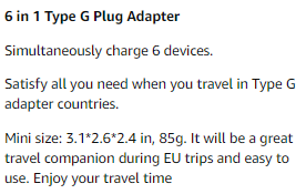 [3-Pack] UK Ireland Travel Plug Adapter, VINTAR International Power Adaptor with 1USB C, 2American Outlets and 3USB Ports, 6 in 1 Type G Plug Adapter