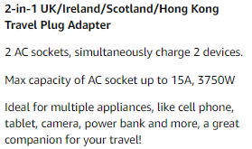 [3-Pack] UK Ireland Travel Plug Adapter, VINTAR International Power Adaptor with 2 American Outlets- 2 in 1 European Plug Adapter for USA to British England Scotland Irish London Hong Kong (Type G)