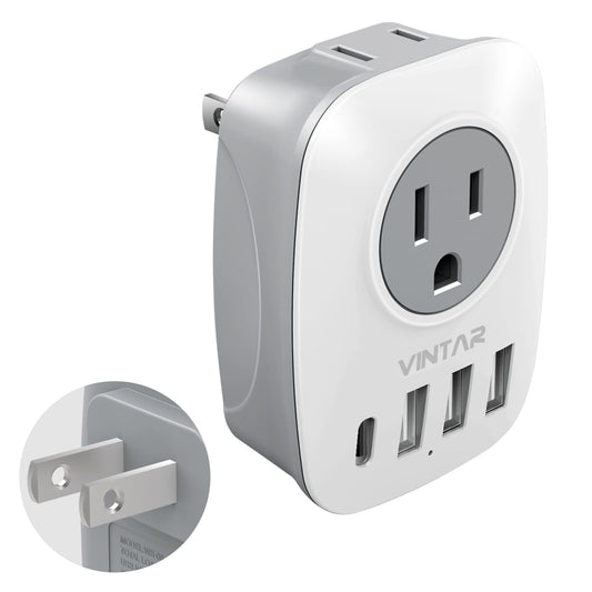 US to Japan Plug Adapter, VINTAR 2 Prong to 3 Prong Outlet Adapter with 2 AC Outlets, 3 USB and 1USB-C Ports, Japan Travel Power Adapter for USA to Japan China Canada Philippines, Type A