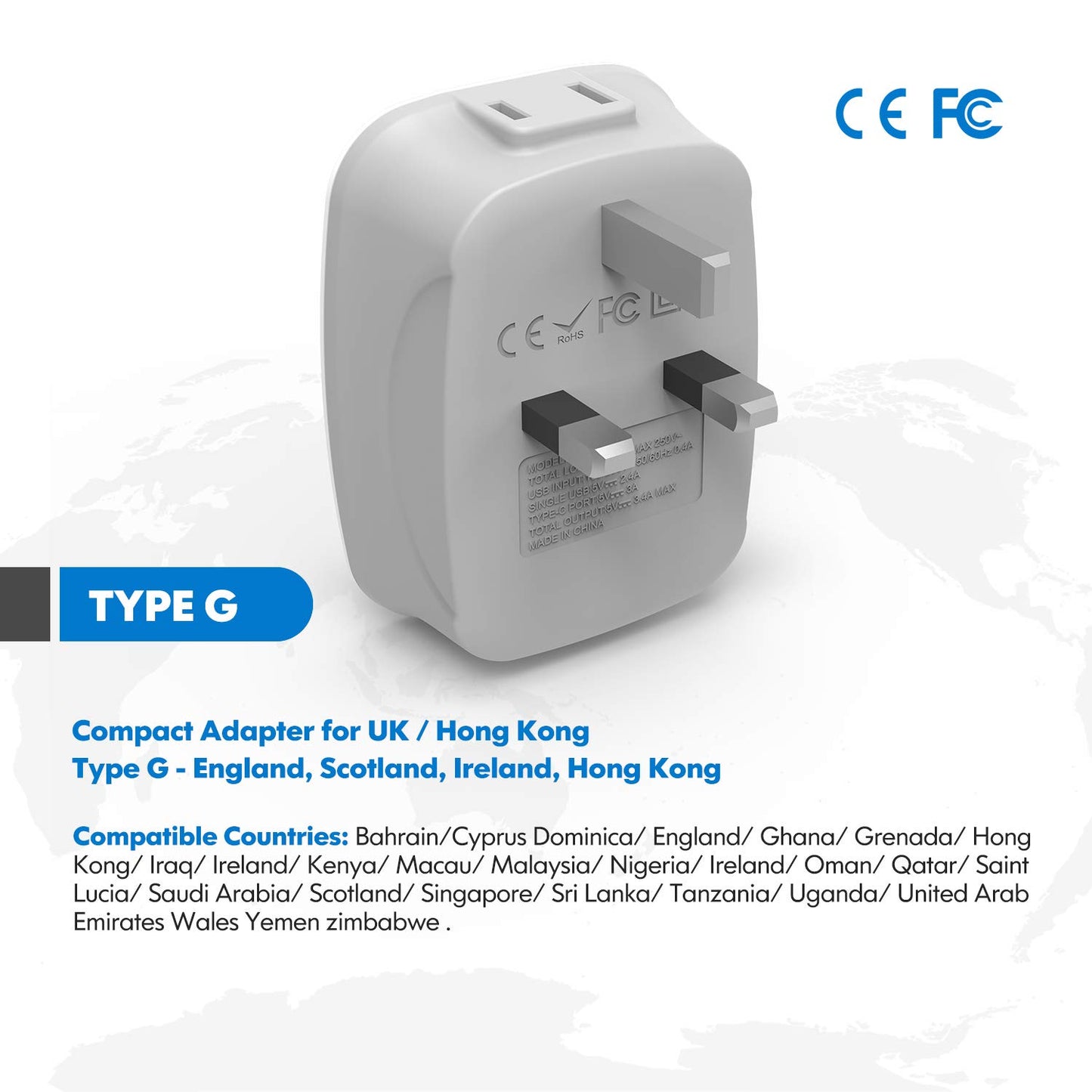 [2-Pack] UK Ireland Travel Plug Adapter, VINTAR International Power Adaptor with 1USB C, 2American Outlets and 3USB Ports, 6 in 1 Type G Plug Adapter