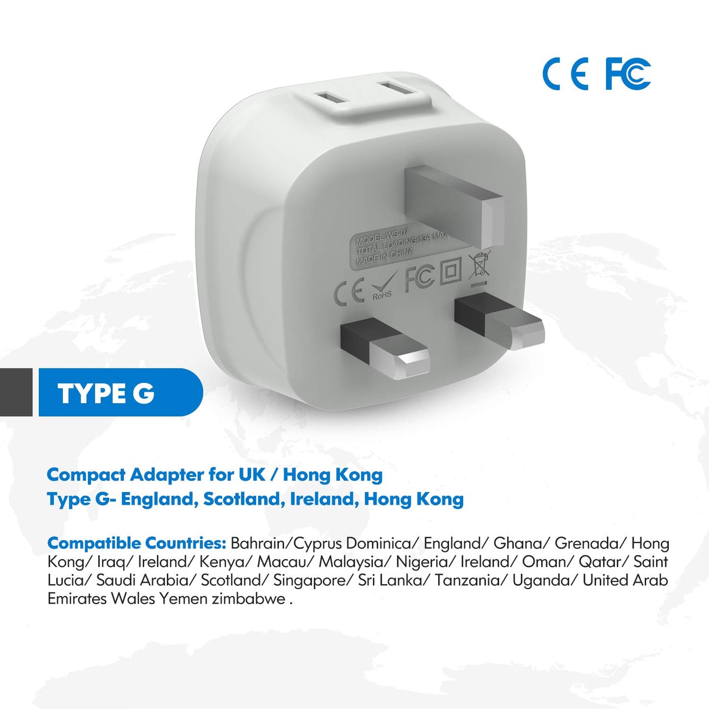 [3-Pack] UK Ireland Travel Plug Adapter, VINTAR International Power Adaptor with 2 American Outlets- 2 in 1 European Plug Adapter for USA to British England Scotland Irish London Hong Kong (Type G)