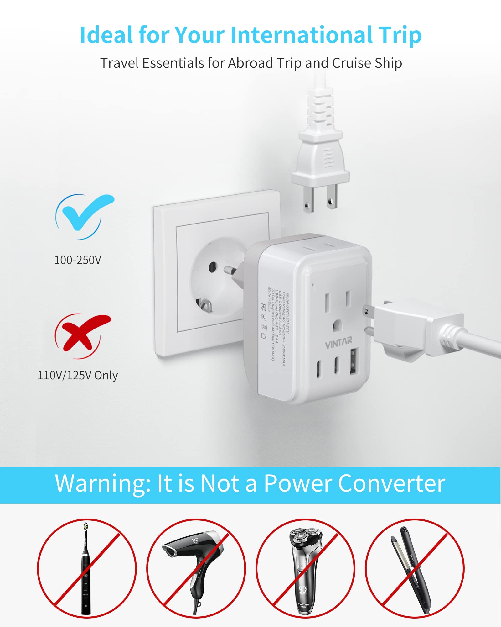 Amazon european travel plug adapter international travel adapter with fast charing 2 usb ports 6proof type c power adaptor charger for us